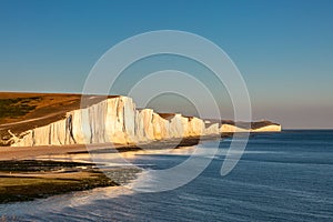 An idyllic view of the Seven Sisters cliffs on a summer`s evening