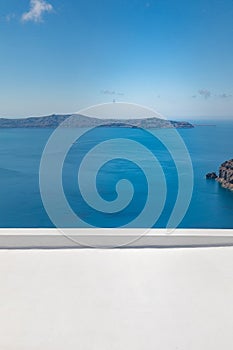 Idyllic white decoration and architecture Santorini island view in Greece. Travel, tourism destination, luxury scenic