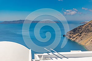 Idyllic white decoration and architecture Santorini island view in Greece. Travel, tourism destination, luxury scenic