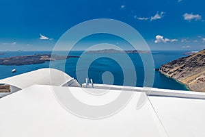 Idyllic white Santorini island view in Greece. Travel, tourism destination, luxury scenic
