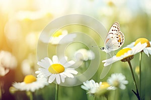 Idyllic Wildflower Bliss: Sunny Day Delights with Chamomile and Butterflies