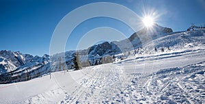 Idyllic winter walkway with view to alpspitze mountain, upper bavaria photo
