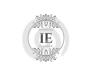 IE Initials letter Wedding monogram logos collection, hand drawn modern minimalistic and floral templates for Invitation cards,