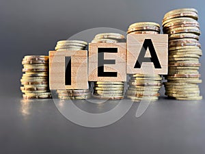 IEA text on wooden blocks background. Stands for International Energy Agency. Stock photo.