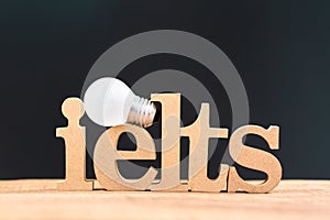 Ielts wood word with liight bulb