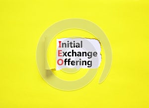 IEO initial exchange offering symbol. Concept words IEO initial exchange offering on beautiful paper. Beautiful yellow paper