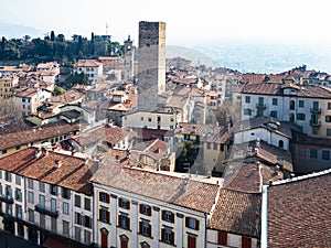iew of east of Bergamo city with Torre del Gombito
