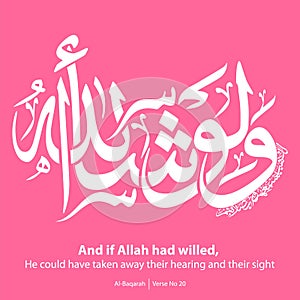 And if Allah had willed, He could have taken away their hearing and their sight