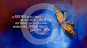 If any man be in Christ butterfly on brushstrokes abstract graphic background