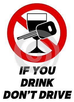 If you drink, don`t drive. ban sign. Text below.