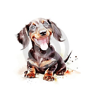 Get Ready to Smile: Meet the Most Adorable Dachshund Pup in Watercolor! AI Generated