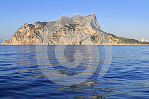 Ifach Penon mountain in Calpe from blue sea