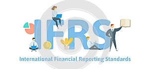 IFRS, International Financial Reporting Standards. Concept with keywords, letters and icons. Flat vector illustration