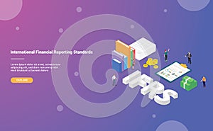 Ifrs international financial reporting standards concept for website template or landing homepage with isometric modern flat style