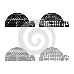 Igloo dwelling with icy cubes blocks Place when live inuits and eskimos Arctic home Dome shape icon outline set black grey color photo
