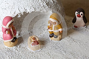 Igloo and Icelandic crib figurines of the Holy Family set photo