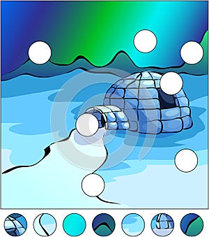 Igloo and northern lights in the sky. complete the puzzle
