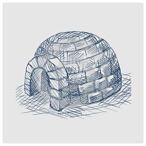 Igloo snow house hand drawn blue sketch raster