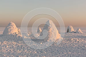 Igloo on the snow in winter at sunset,  Novosibirsk, Russia