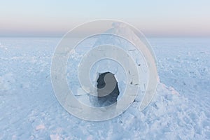 Igloo on the snow in winter at sunset,  Novosibirsk, Russia