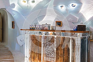 The Iglu Dorf interior hotel - a restaurant and bar in an igloo on the Gornergrat slopes.