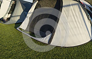 Iglu tents installed on artificial grass