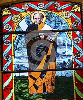 Ignatius Loyola Stained Glass La Compania Church Puebla Mexico photo