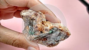 Igneous rock andesite altered in hydrothermal alteration zone photo