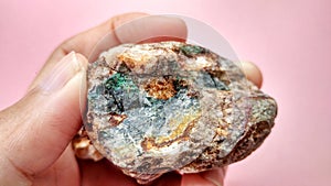 Igneous rock andesite altered in hydrothermal alteration zone photo