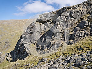 Igneous rock outcrop near Helvellyn, Cumbria, UK