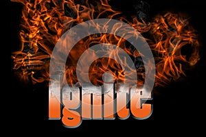 Ignite 3D illustration word in fire text