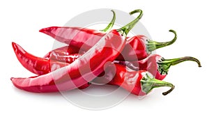 Ignite your culinary passion with these lively organic chilis, a burst of vibrant flavor against a pristine white canvas, Ai