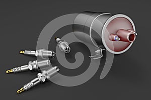 Igniter coil, Ignition and glowplug system. 3d rendering