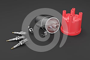 Igniter coil, Ignition and glowplug system. 3d rendering