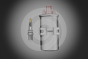 Igniter coil, Ignition and glowplug system. 3d rendering