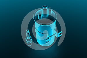 Igniter coil, Ignition and glowplug system. 3d rendering