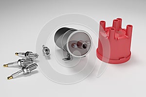 Igniter coil, Ignition and glowplug system. 3d rendering
