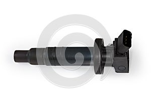 Ignition coil for petrol internal combustion engine on white background