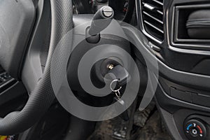 Ignition key in the car`s ignition lock