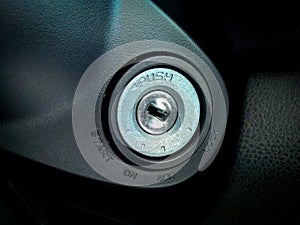 The ignition keyhole in a car