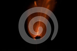 Ignition of match with sparks isolated on black background space for text fire concept passion figures variety