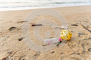 Ignorant and arrogant tourist left plastic garbage on the beach