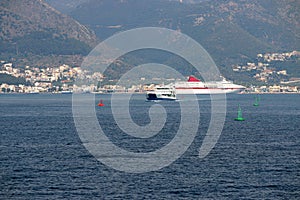 Igoumenitsa port with ferryboat and cruiser