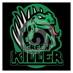 Iguana mascot sport logo design vector graphic illustration. Wild iguana reptile mascot. Angry green lizard animal for sport team