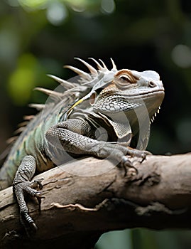 An iguana resting on a tree branch