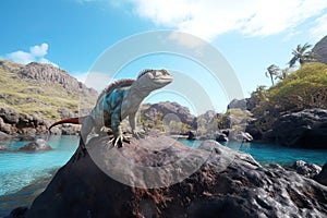 Iguana on the rock posing Close up