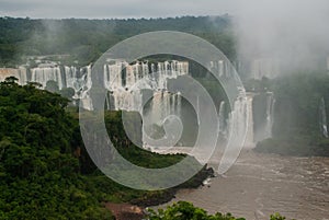 Iguassu Falls, Brazil, America: Beautiful landscape with Brazilian waterfalls. Seventh wonder of the world