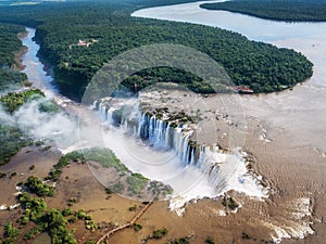 Iguazu Falls on the Border of Argentina and Brazil, Aerial View