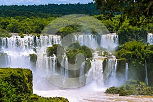 Iguazu Falls or Iguassu Falls in Brazil. Cascade of waterfalls