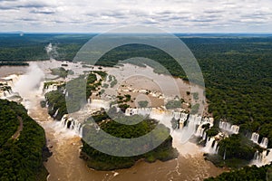 Iguazu Falls or Iguassu Falls in Brazil. View from airplane